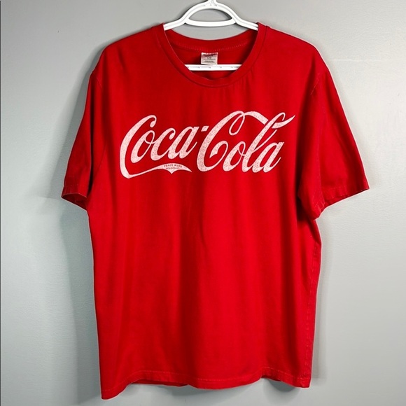 Coca Cola Men's Graphic Logo T-Shirt Red Crewneck Short Sleeve Cotton Size L - Picture 11 of 11